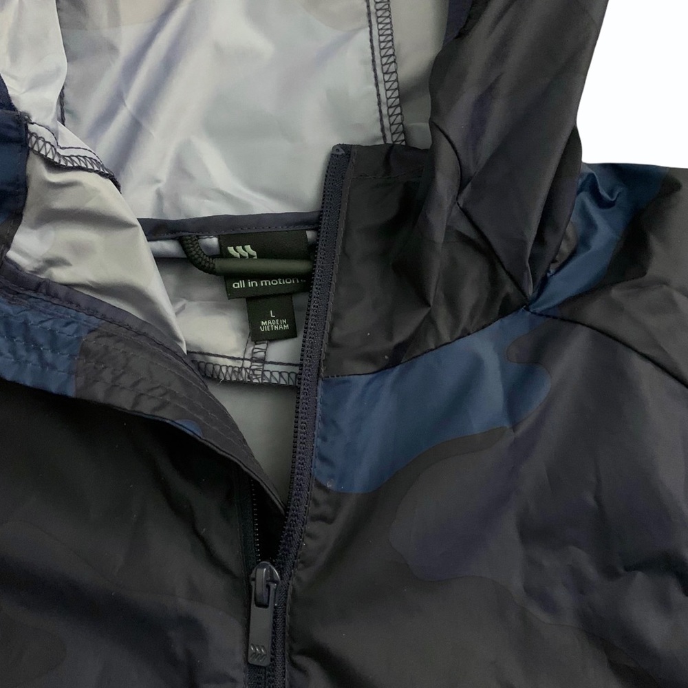 ❌ SOLD ❌ NEW Mens Navy Camouflage Windbreaker Hood Zip Jacket All in Motion L - Picture 7 of 9